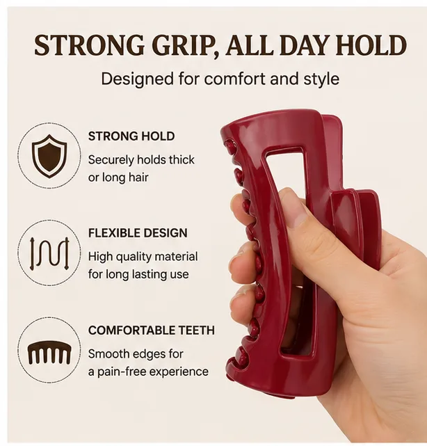 Features view of Clutcher Clip for Women | Secure Grip Hair Accessory